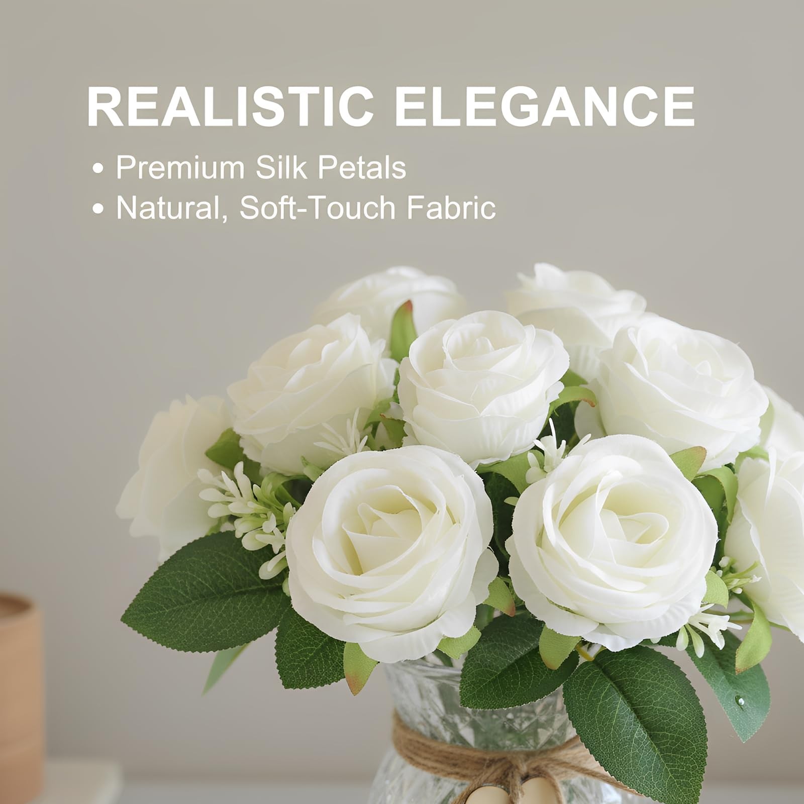 Faux Flowers in Vase, 18 Pcs Fake Rose Flowers, Artificial Flowers for Home D…