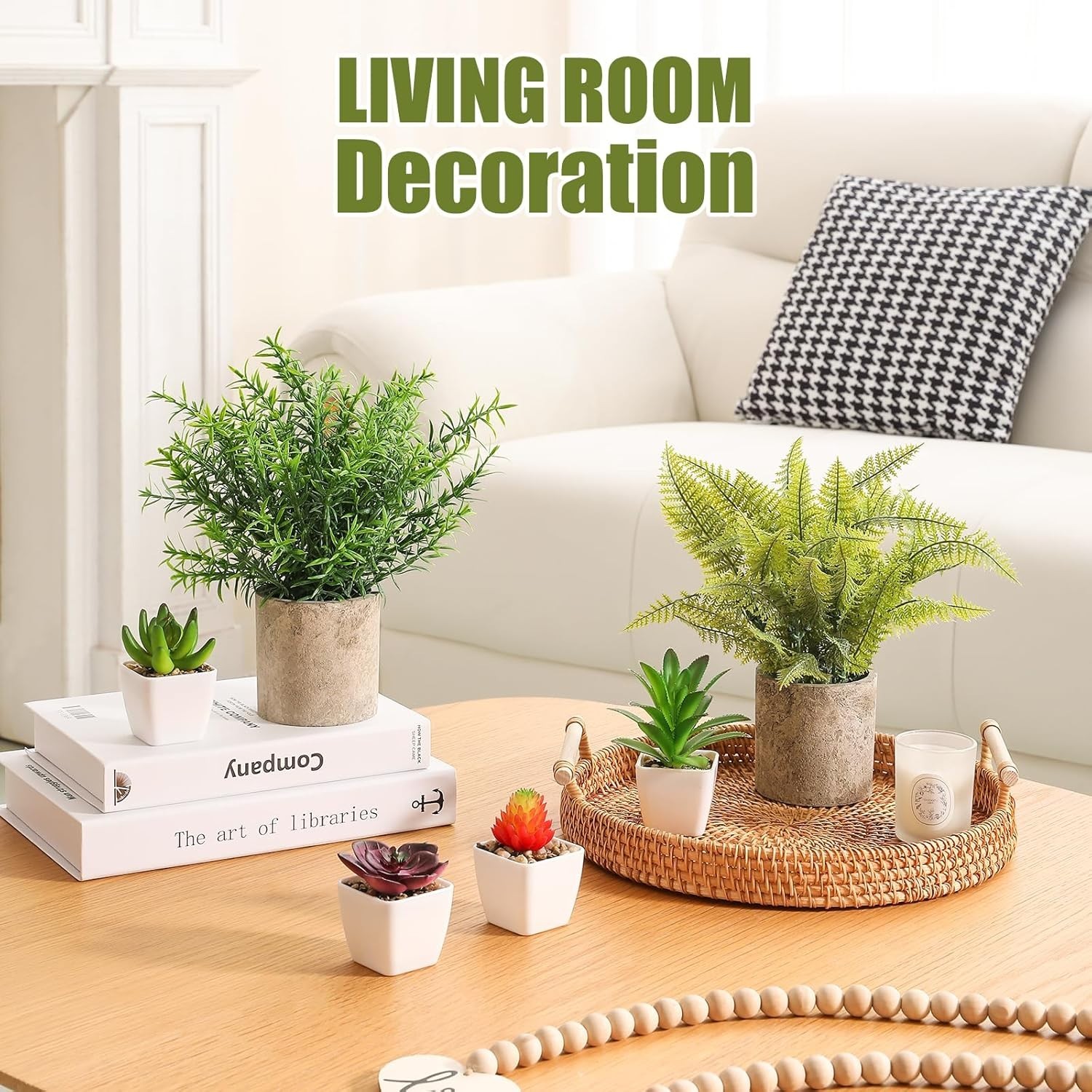 6-Count Mini Faux Plants Set – Succulents, Rosemary & Fern for Indoor Decor