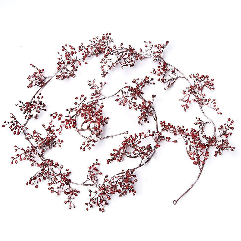 Set of 2 Weatherproof Artificial Snowy Red Berry Garlands – 6 Feet Long, Each