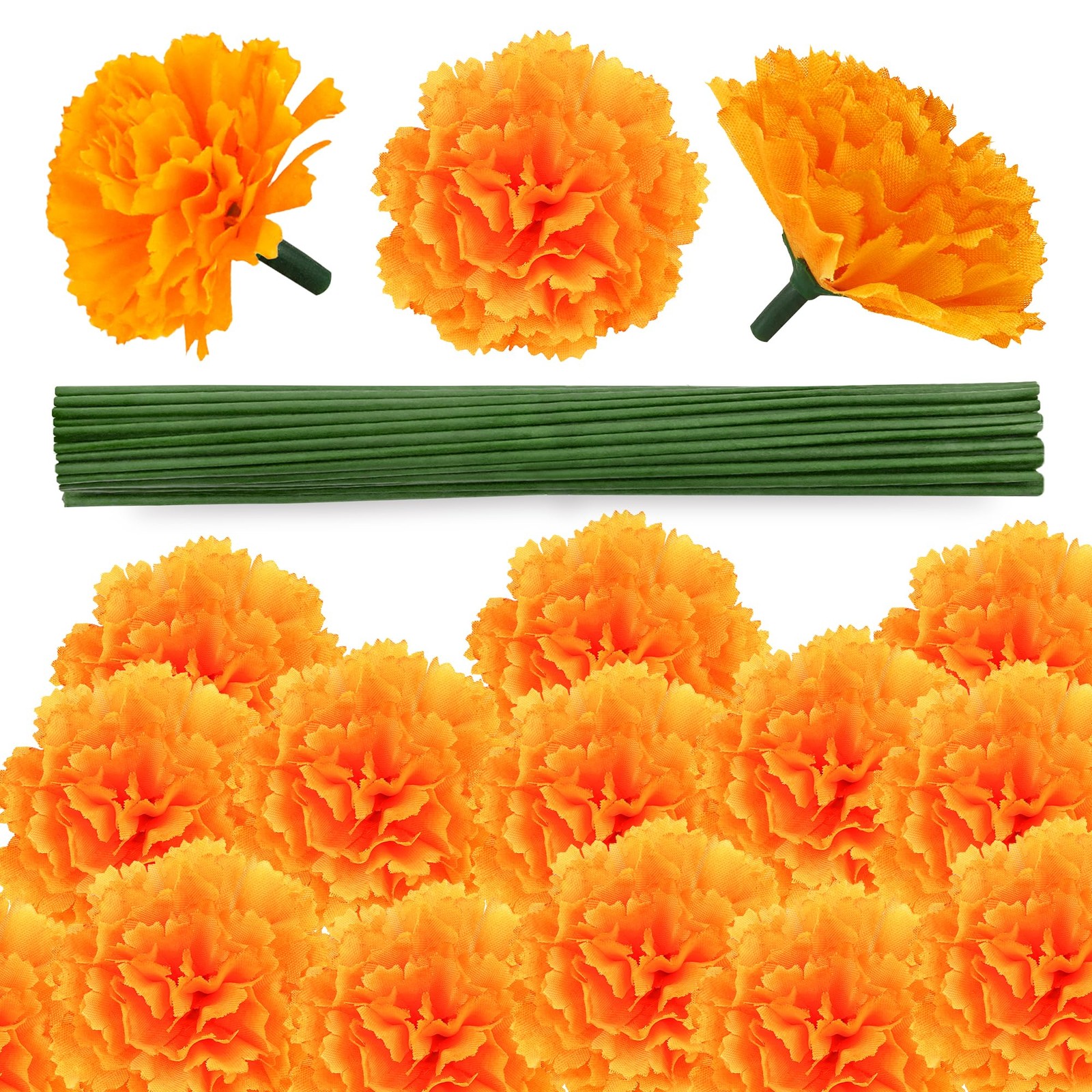 30 Pcs Artificial Marigold Flowers,3.54″ Silk Marigold Flower Heads with Stem…