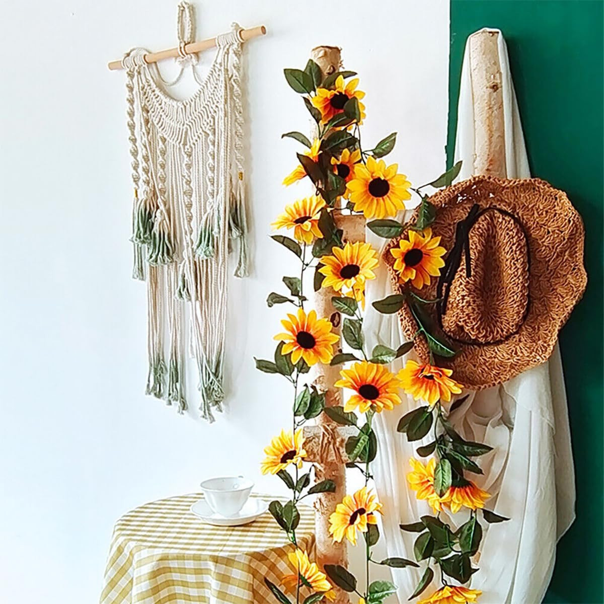 2 Pack Artificial Sunflower Garland Faux Silk Decor Sunflower Vine Hanging Flowe