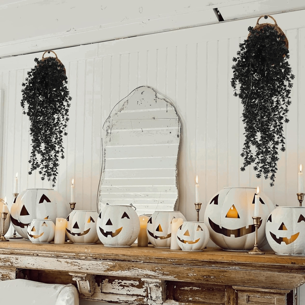 4Pcs Black Hanging Flowers Artificial Plants for Halloween Garden Gothic Decor