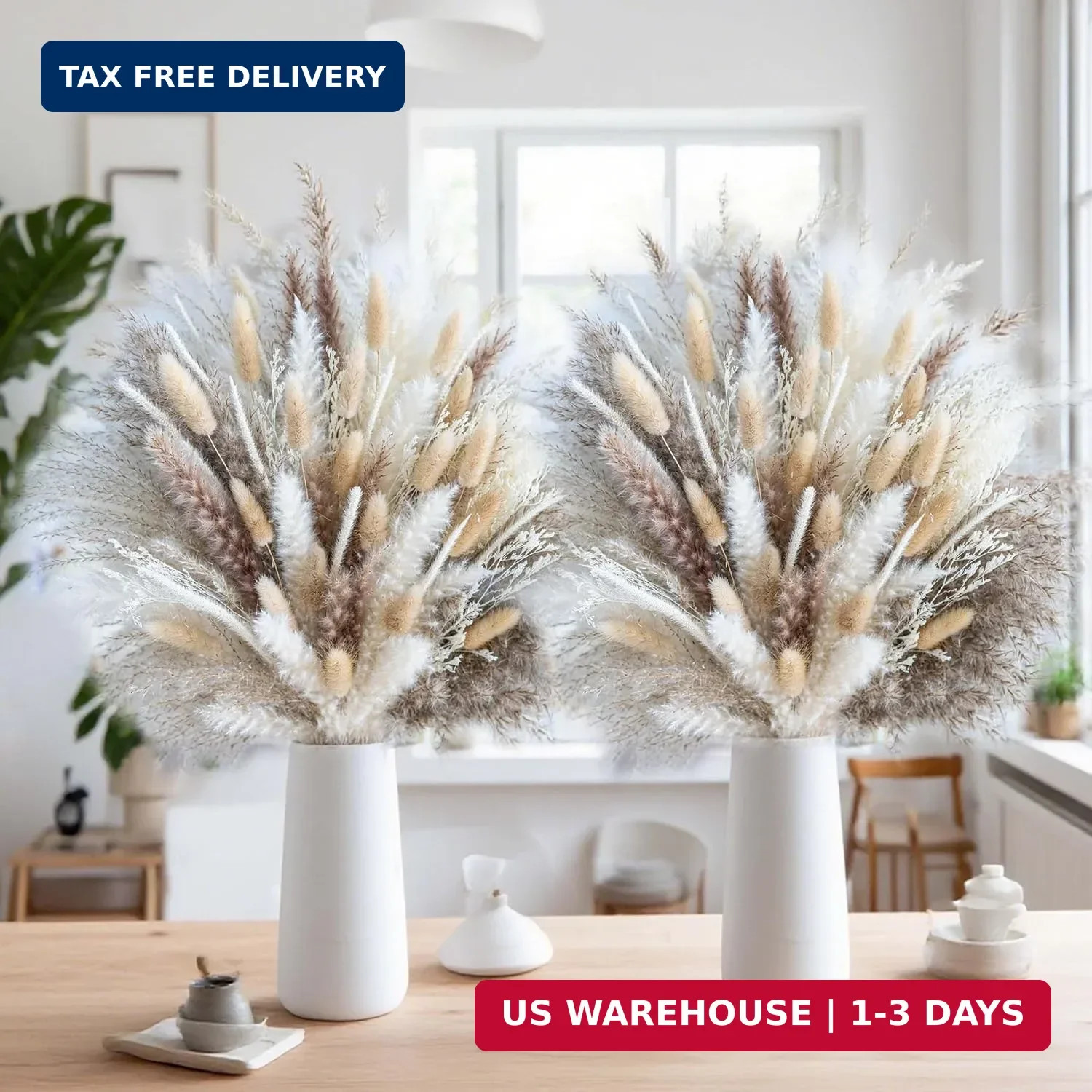 300PCS Natural Pampas Grass Decor Bouquet | Boho Dried Floral Arrangement Center