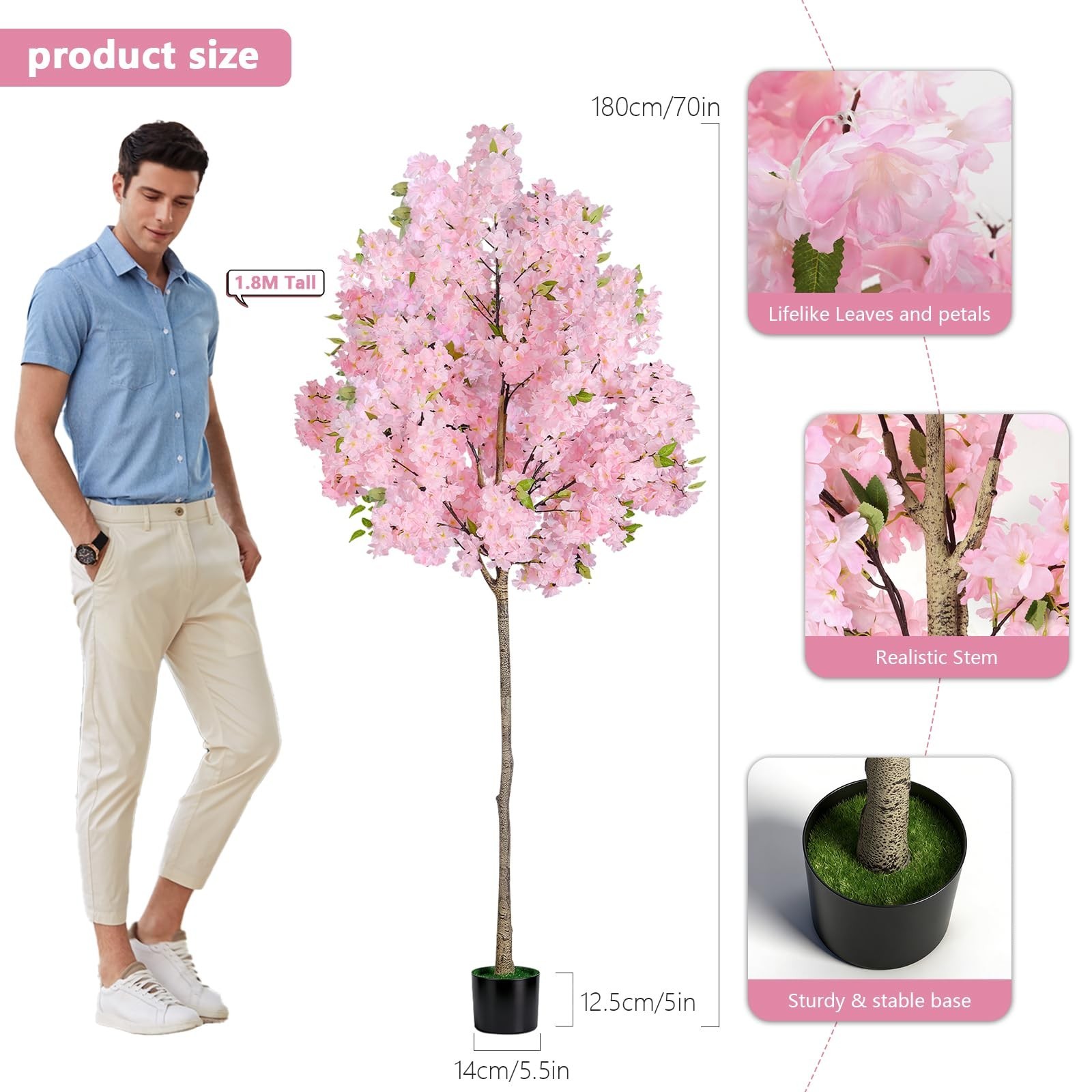 6FT Pink Cherry Blossom Tree – Realistic Faux Sakura Decor for Home, Wedding & G