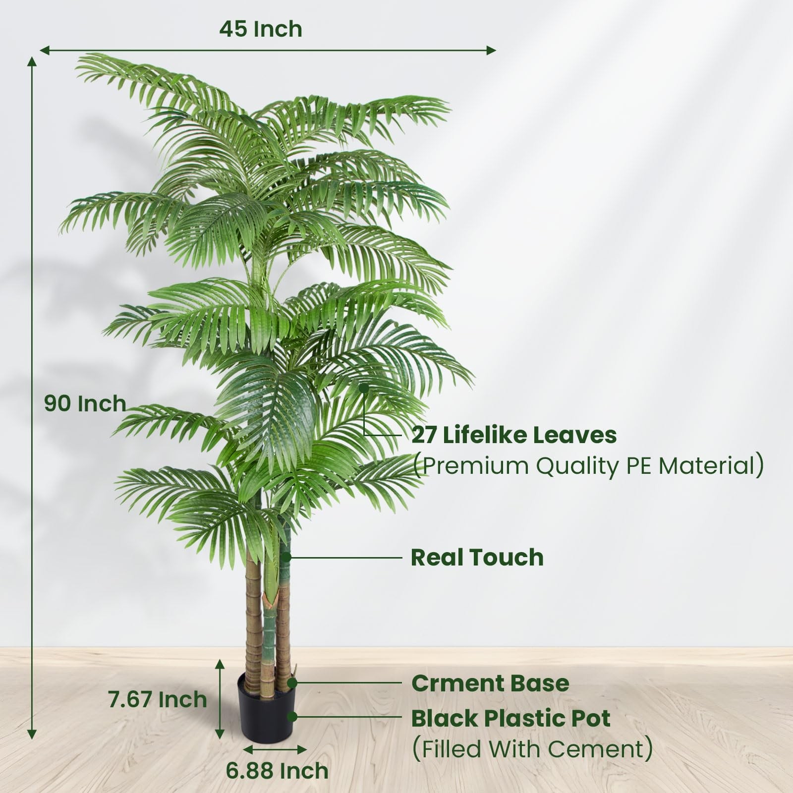 7.5ft Tall Triple Golden Cane Palm Artificial Tree Palm Silk Tree in Plastic …