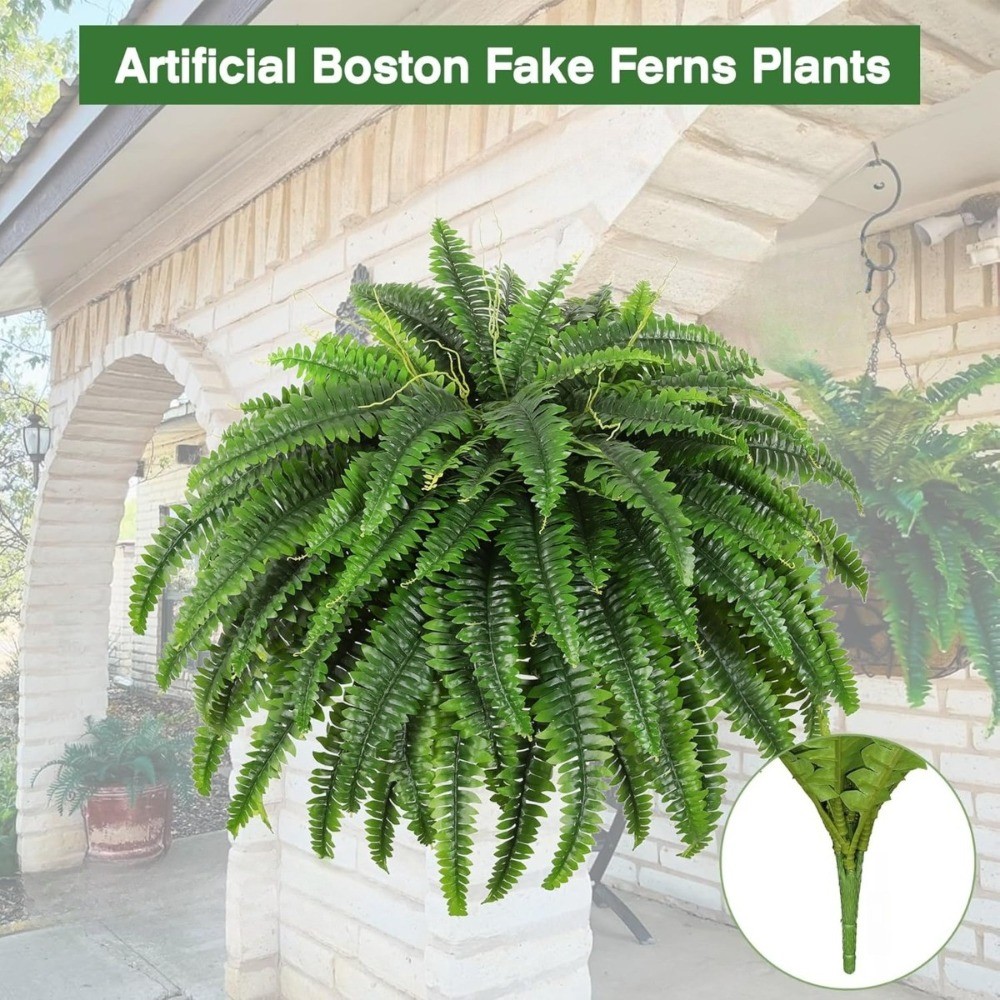 2Pcs Artificial Boston Fern Plants 24in 38 Leaves Faux Green Foliage Home Decor