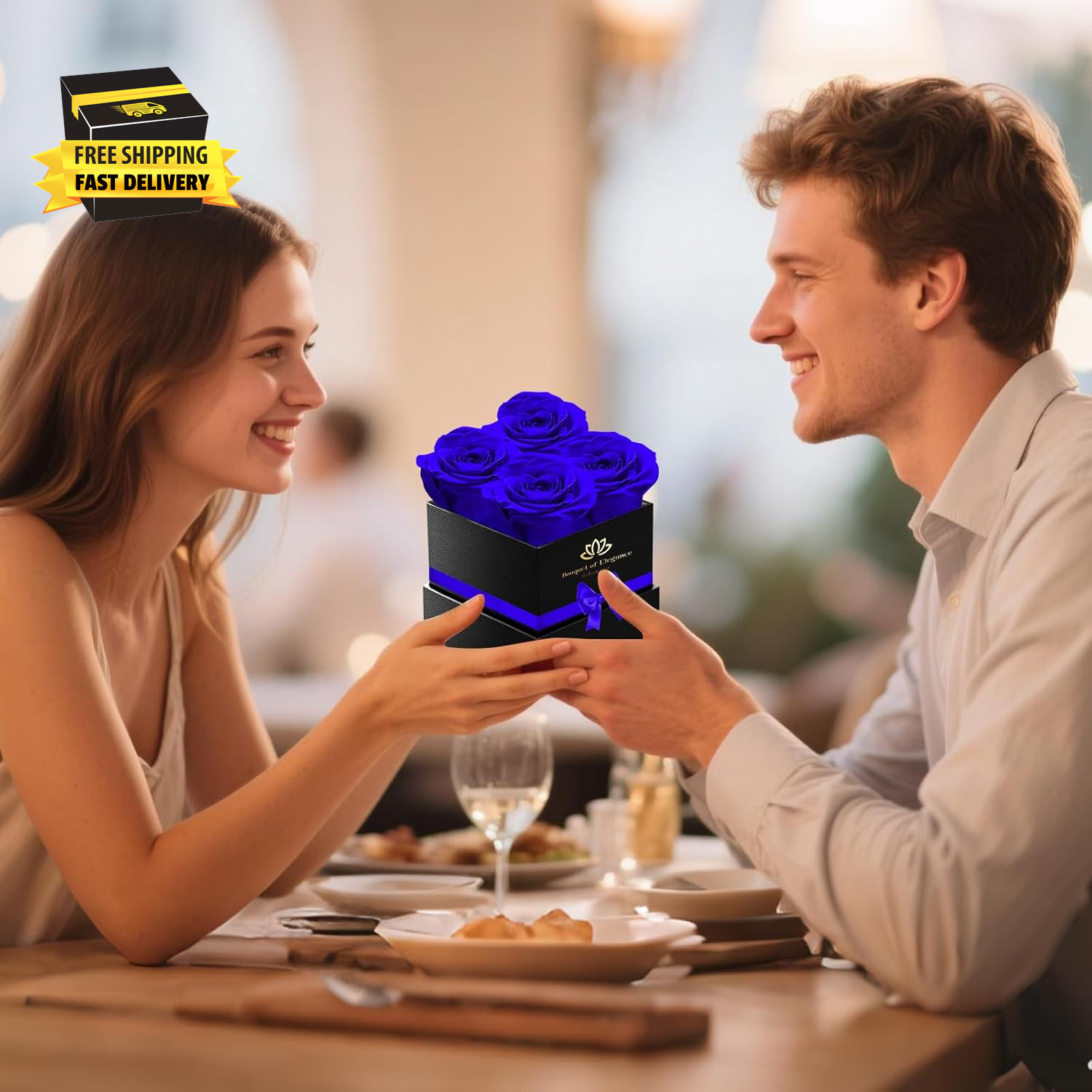 Blue Forever Roses Luxury Gift for Women/Men, Fresh Flowers Bouquet for Girlfrie
