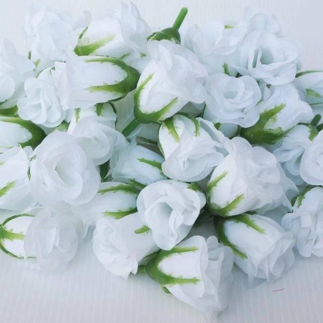 100pcs Rose Head fabric Plastic Artificial Craft Supplies Home Decor Size 1×2″