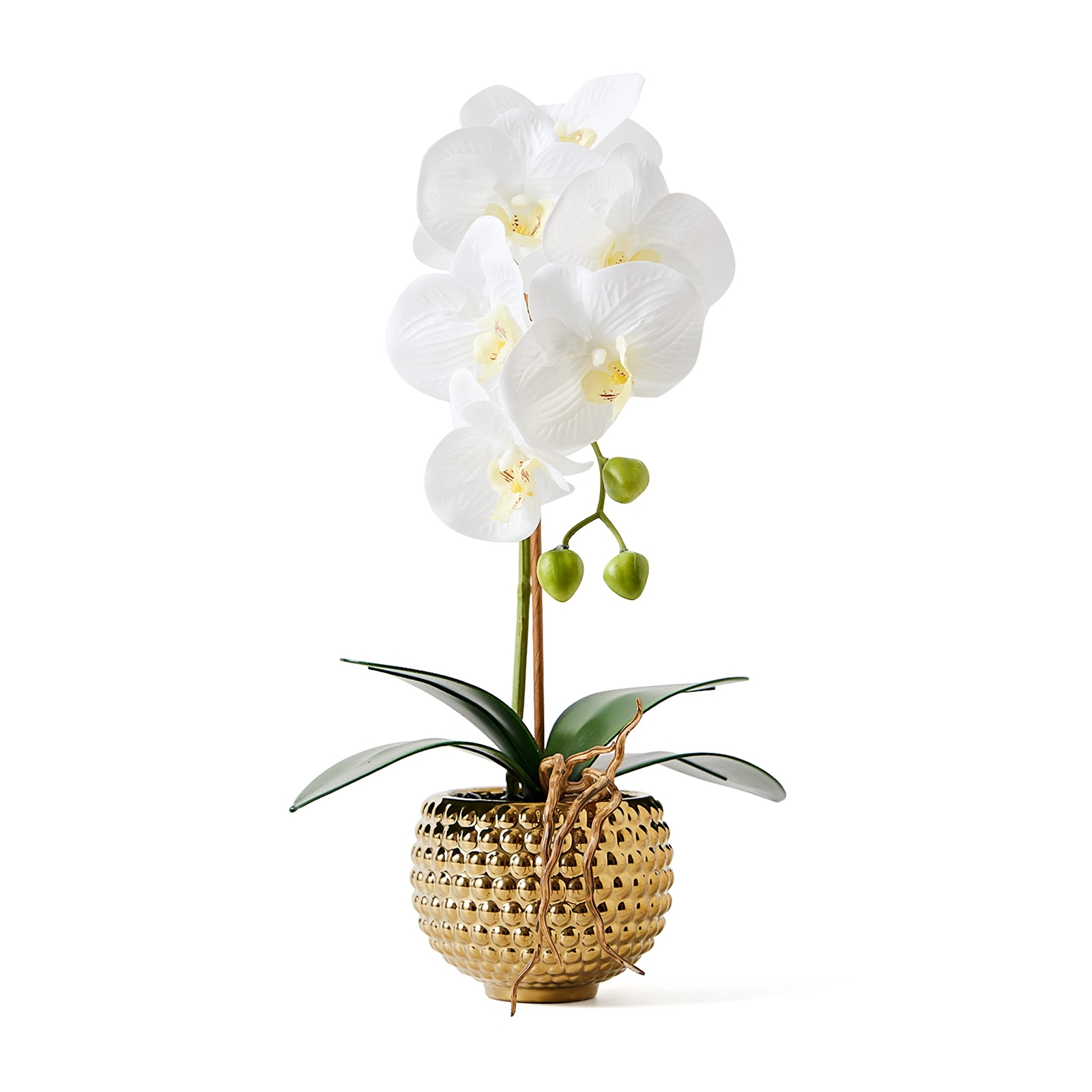 Orchids Artificial Flowers, 15″ Faux Orchid in Gold Flower Pot Real Touch Flo…