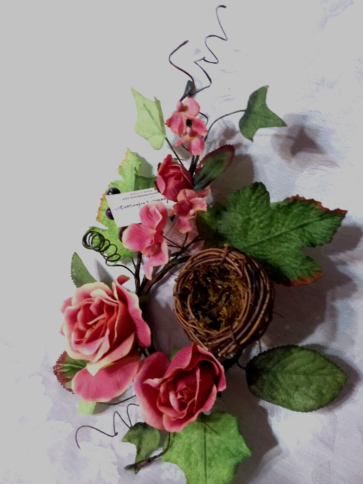 Home Interiors Country Pink Rose Candle Ring with Birdsnest/ NWT/Free shipping