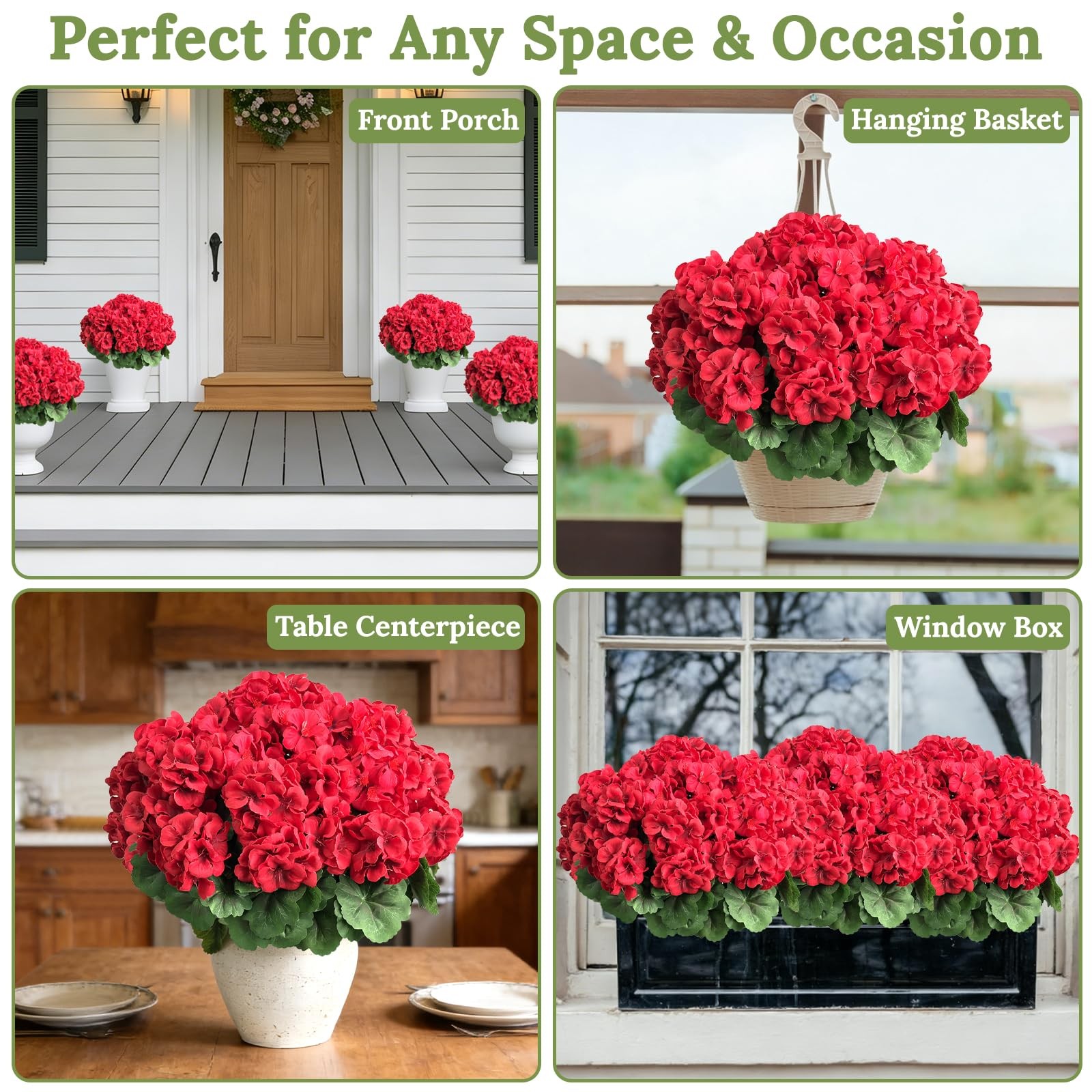 4 Bundles Artificial Geranium Flowers for Outdoors Silk Geranium Flowers Outd…