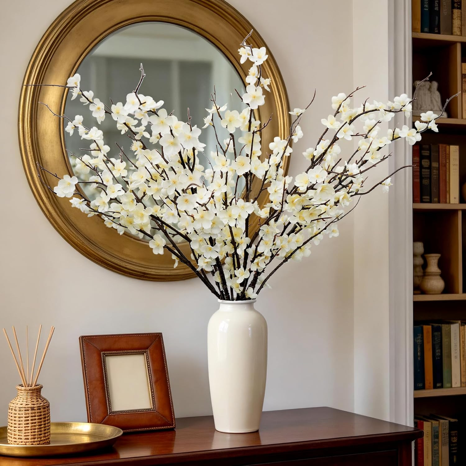Cherry Blossom Branches Decor 39Inch 6Pc Artificial Flower Indoor Realistic | Wh