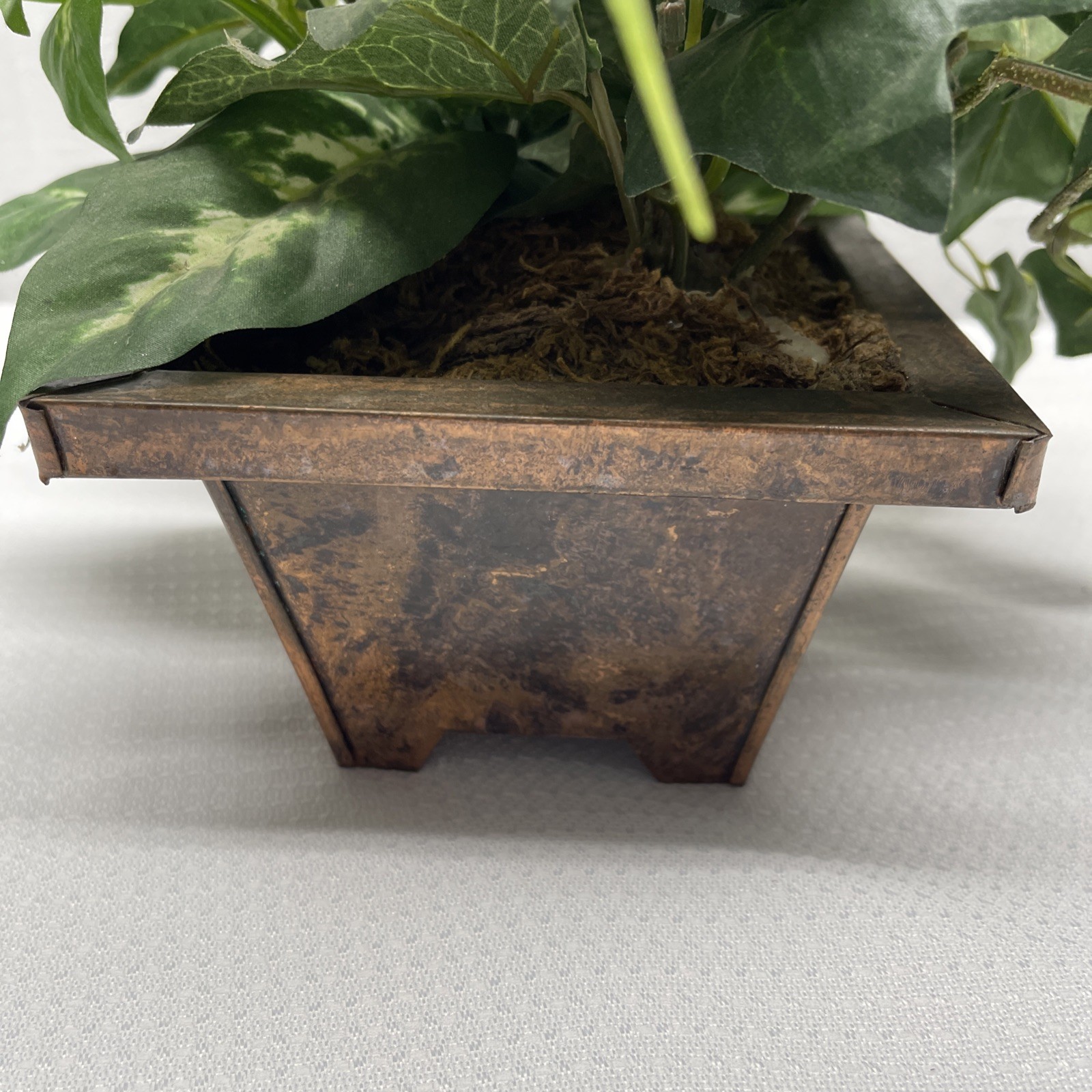 Artificial Indoor Mixed Plants Faux Copper Square Planter Pot 13″ Tall 15″ Wide