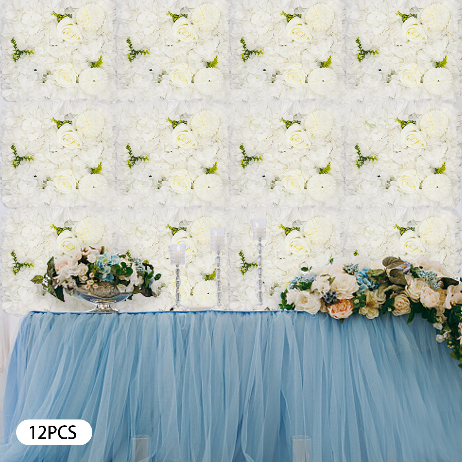 12 Pack White Artificial Flower Wall Panels 15 × 15 in Wedding Event Backdrop