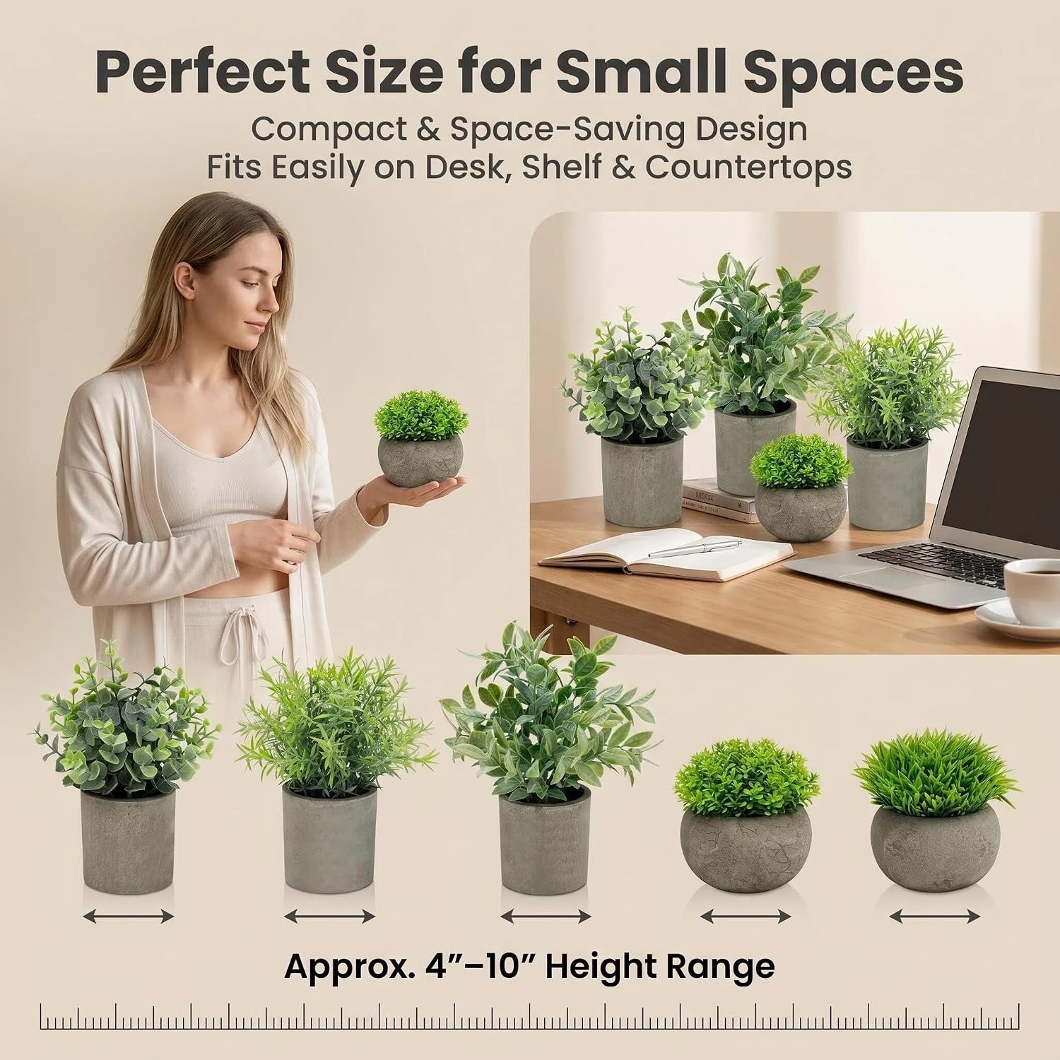 Faux Potted Plants in Cement Pots for Modern Home & Office Decor
