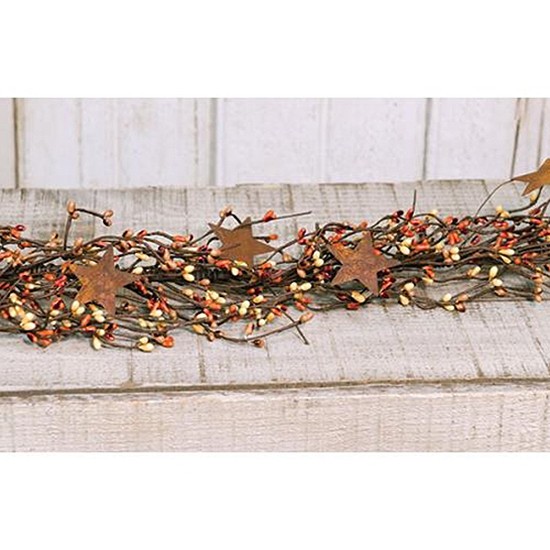 Pip Berry W/ Rusty Stars Garland Pumpkin Spice 40″ L – Autumn Orange Ivory Gold