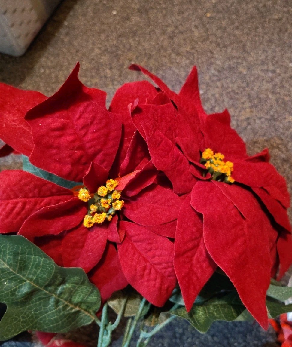 Artificial Poinsettia Deluxe Bushes 2 Bushes Christmas Flowers Burgundy