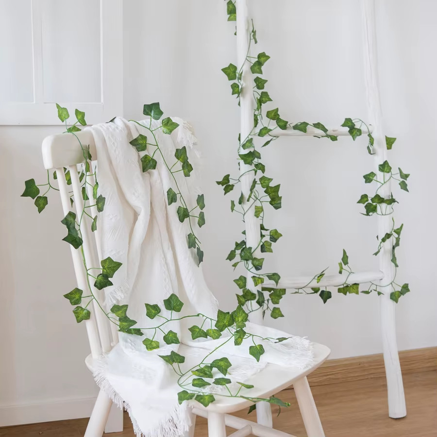 210Cm Artificial Hanging Christmas Garland Plants Vine Leaves Green Silk Outdoor