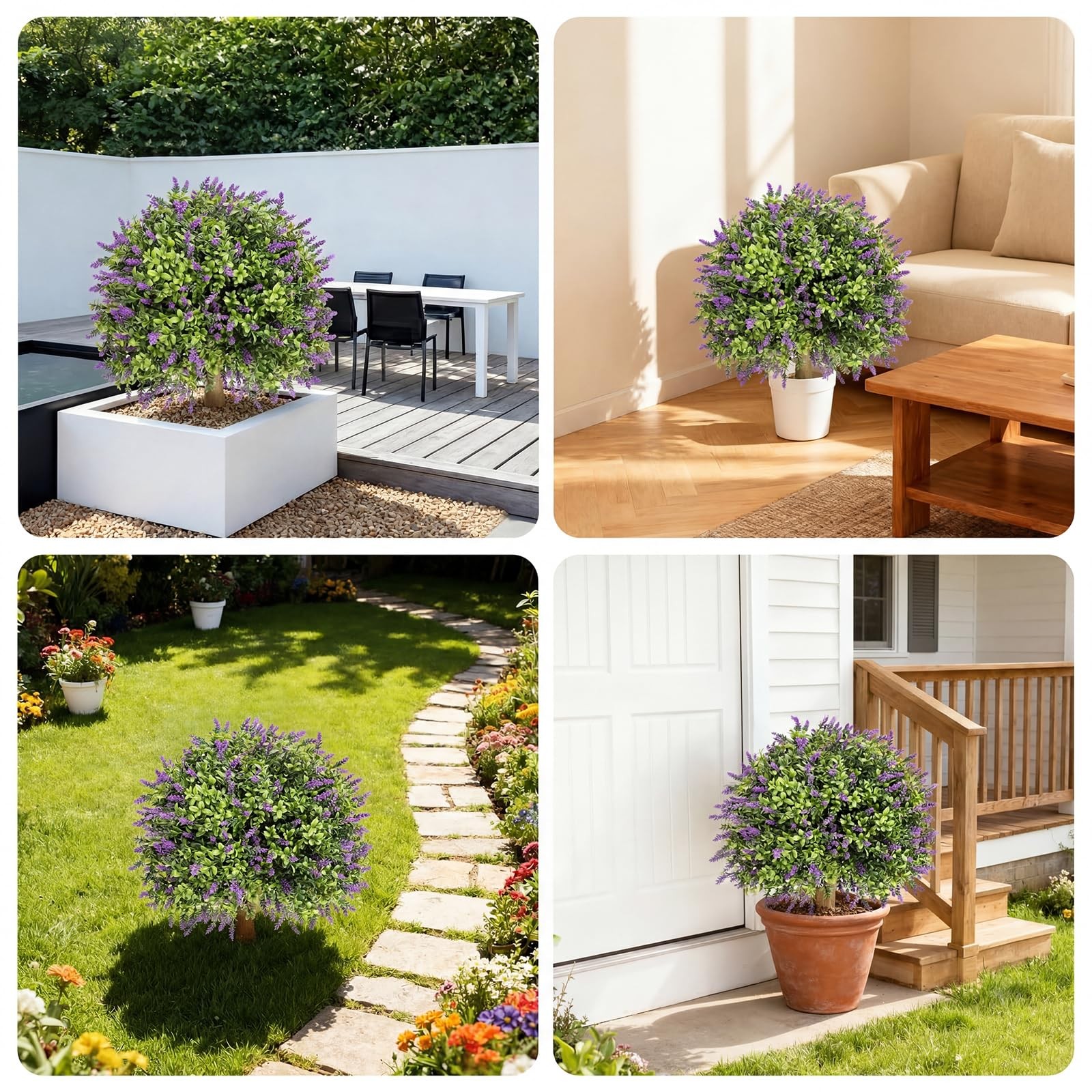 Set of 2 Artificial Lavender Topiary with Spike,Fake Plants Boxwood Balls Gre…