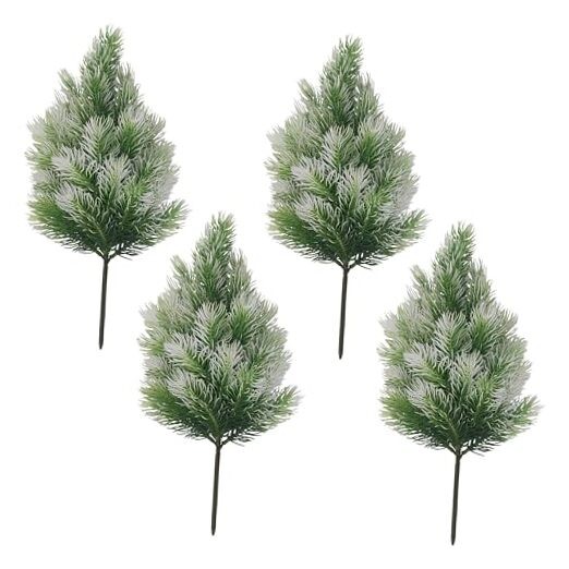 4 Pack Artificial Norfolk Pine Trees with Ground Spike, 14”Small Fake Pine