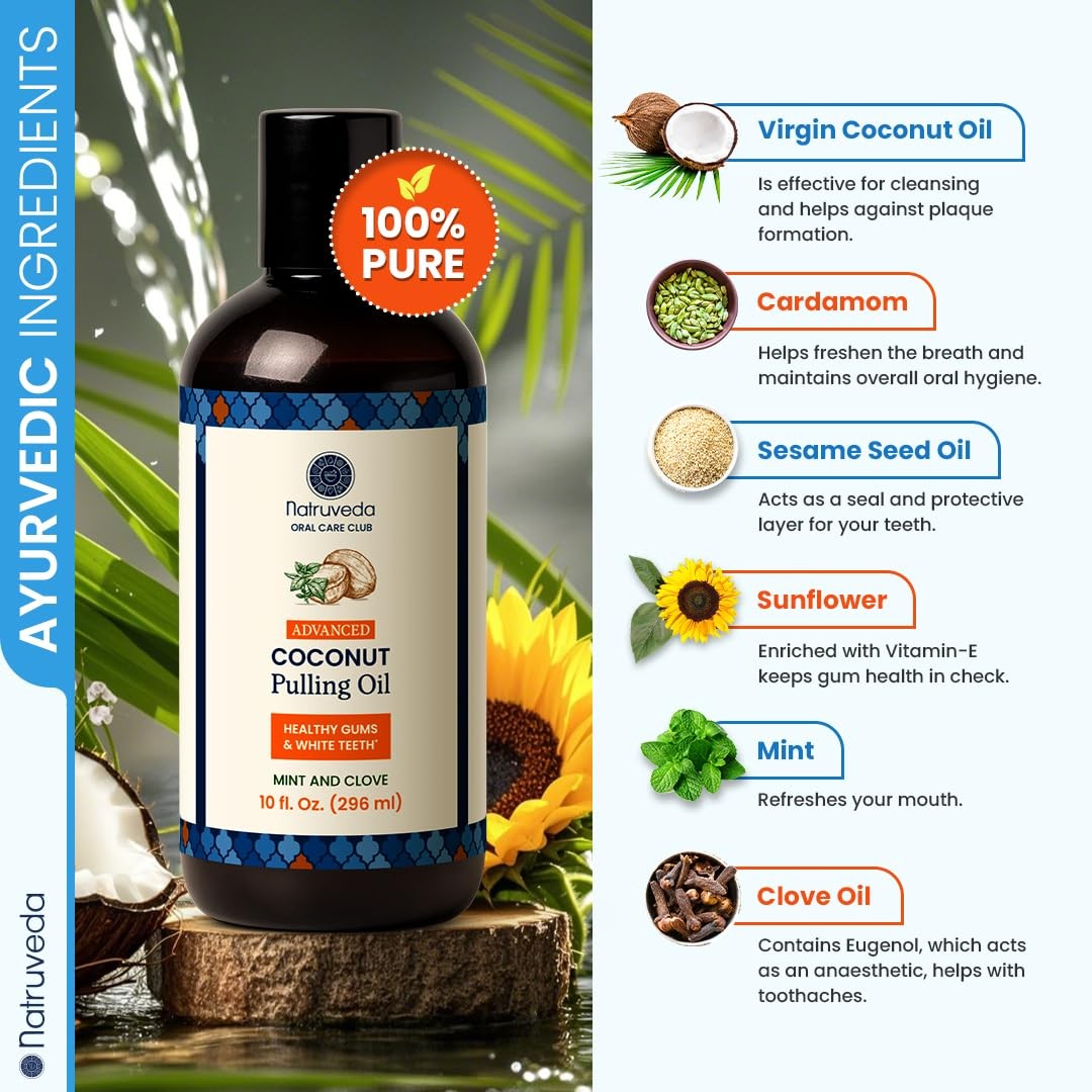 Coconut Oil Pulling Mouthwash – 10 Fl Oz (Pack of 4), Light Yellow