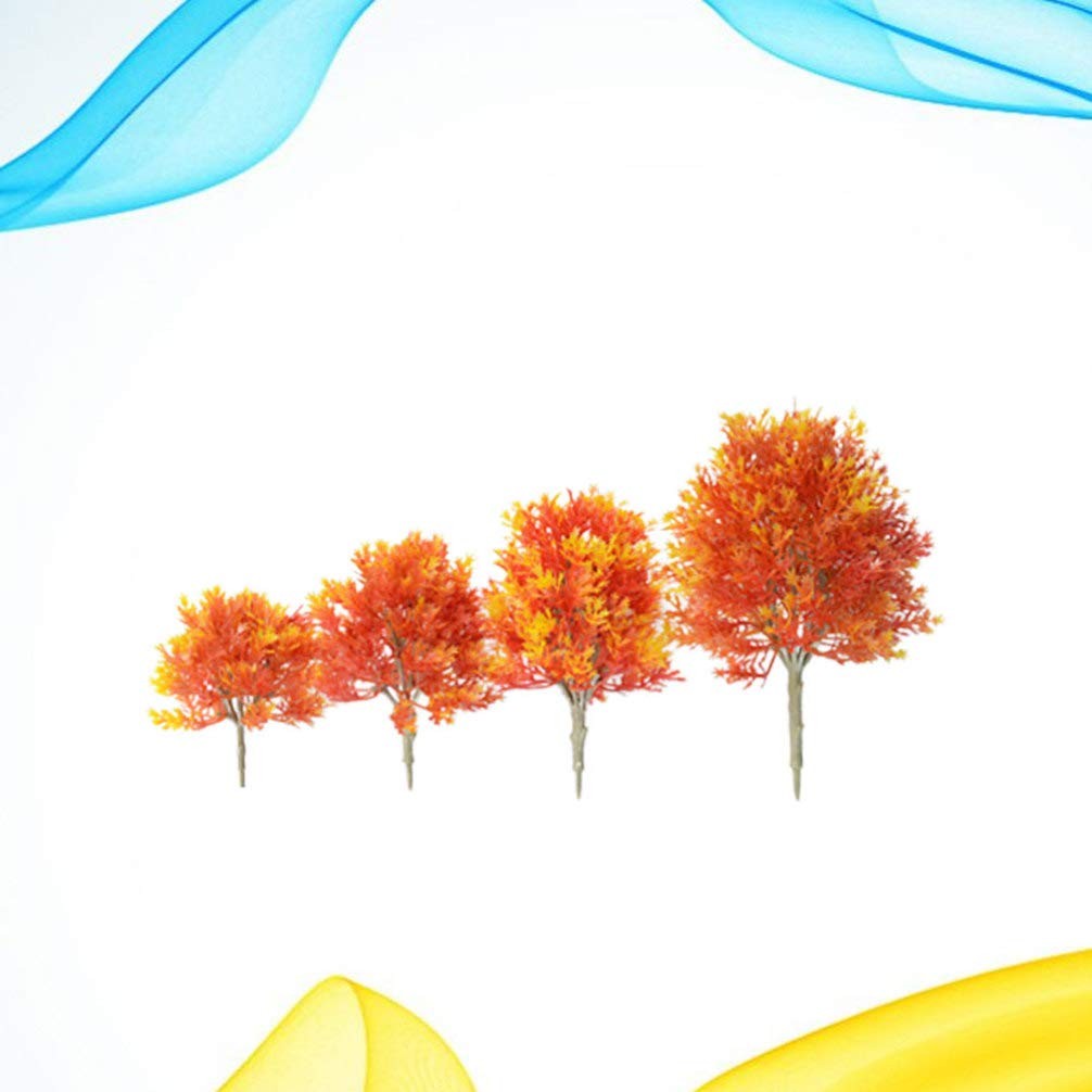 4 PCS Mini Maple Tree Plant Artificial Plastic Model Miniature Figurine Decor