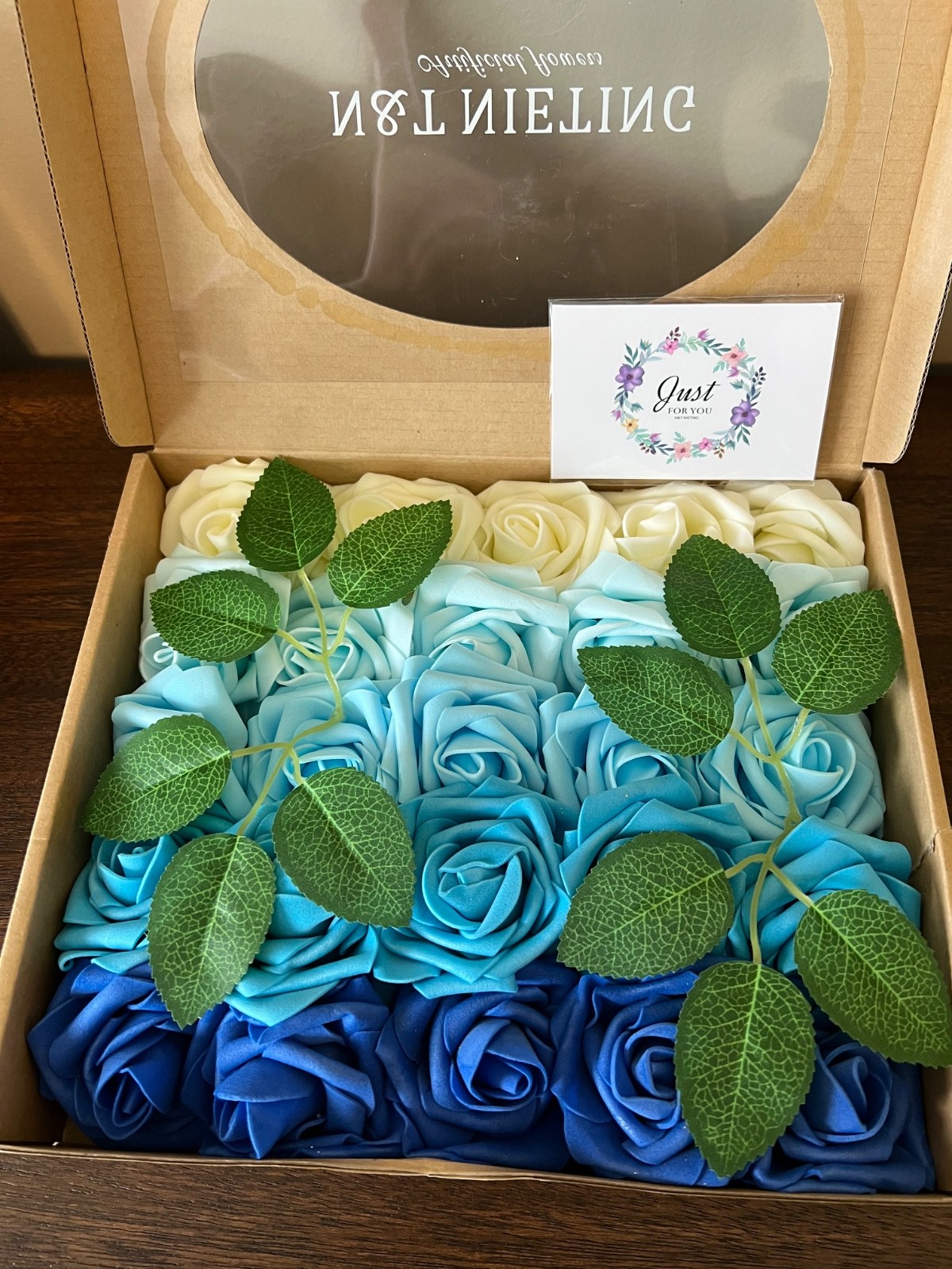 ROSES N&T NIETING Artificial Flowers 25pcs Real Looking BLUE WHTE 25 BUD BOX NWT