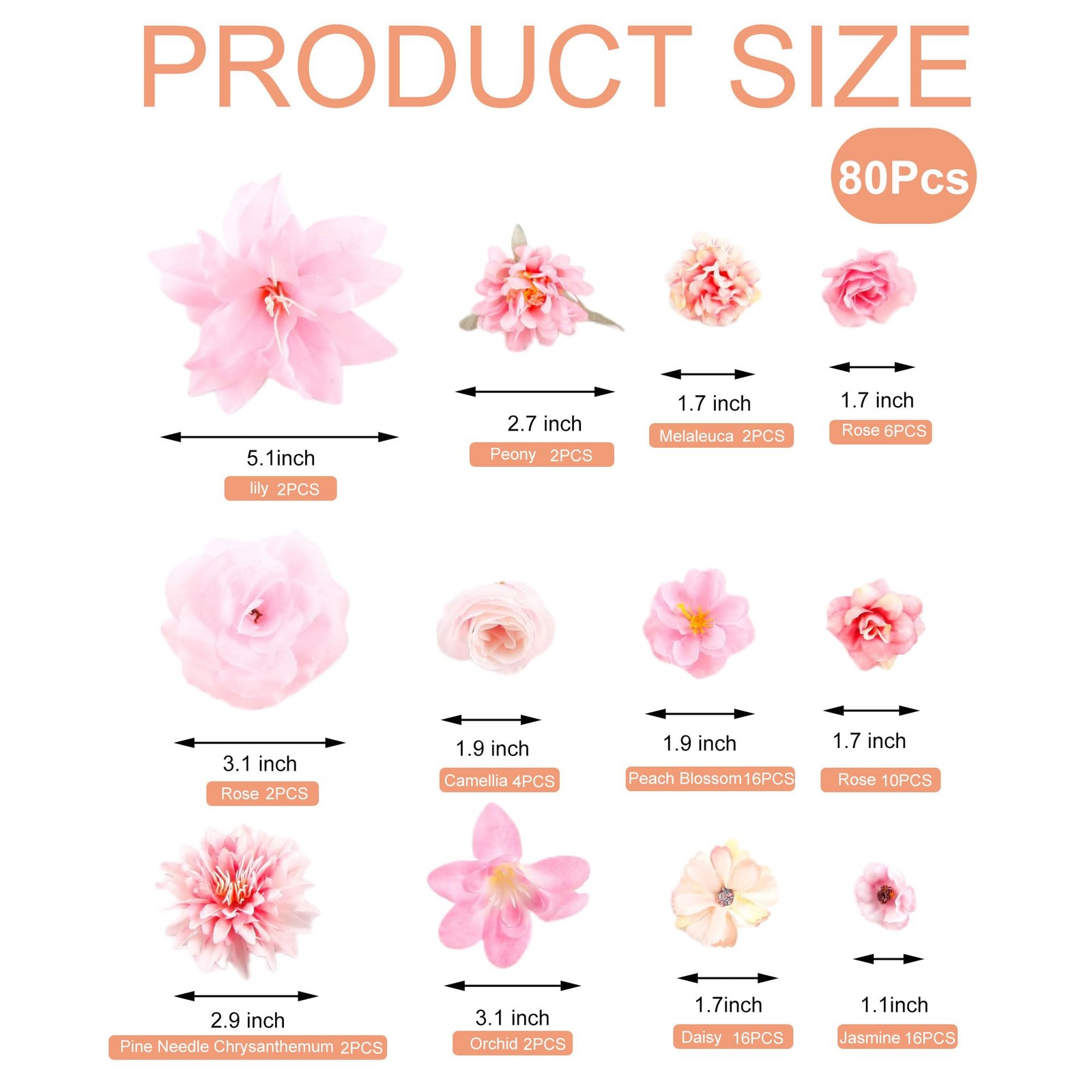 Artificial Flower Heads for Crafts 1-5 Inch, 80 Pcs Pink Silk Faux Peony Dais…