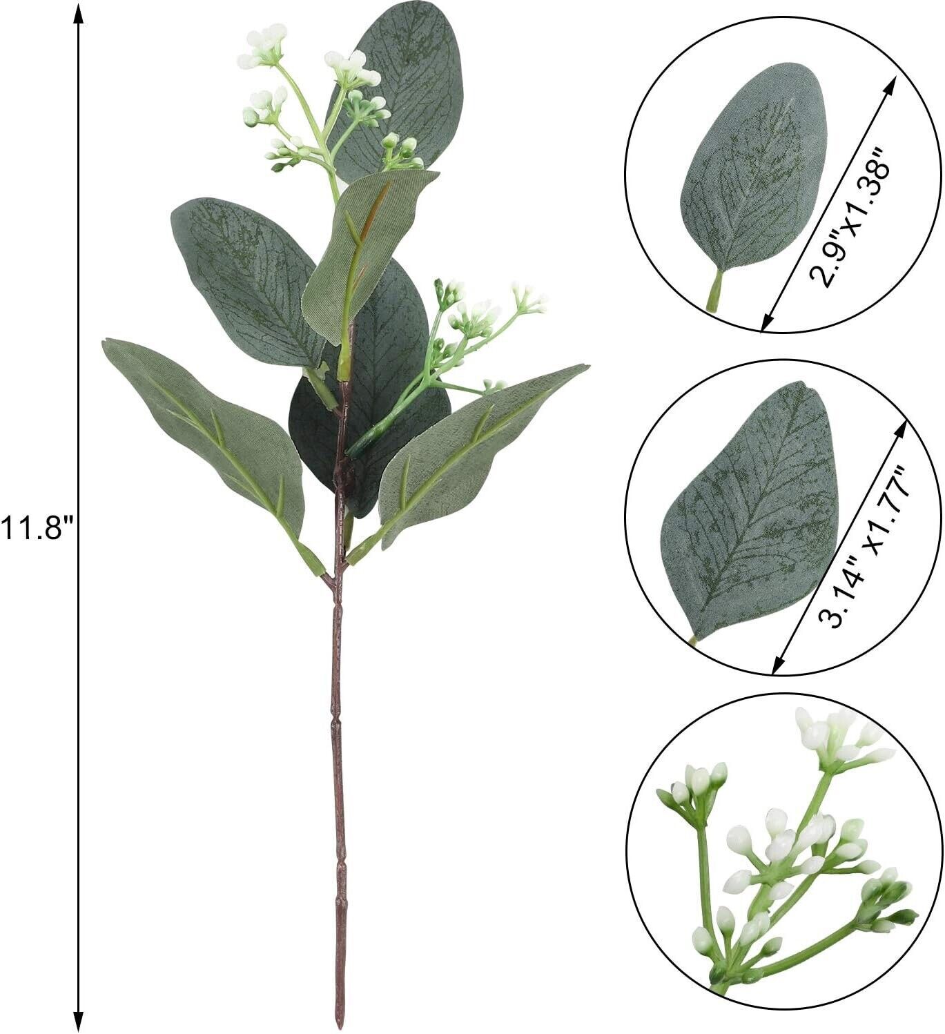 20PCS Artificial Eucalyptus Stems & seeds, Leaves Branches Greenery Stems