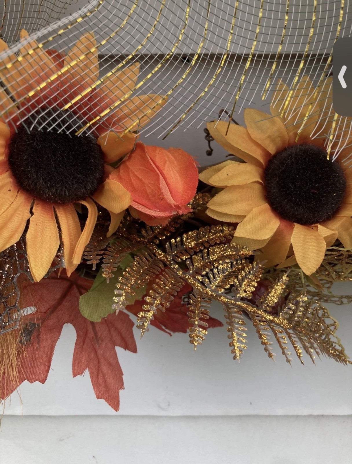Sunflower Grapevine Country Rustic Wreath w Chinese Lanterns Pomegranate, ferns