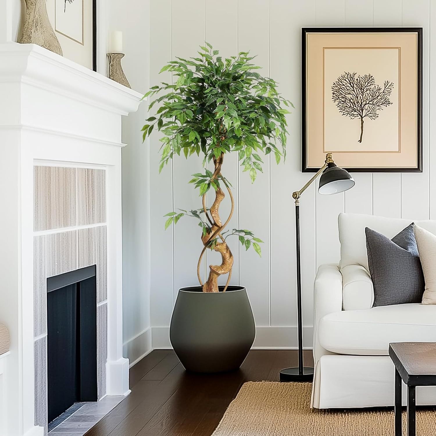 4/5/6ft Ficus Artificial Tree with Natural Trunks Home Decor Twining Vines Tree