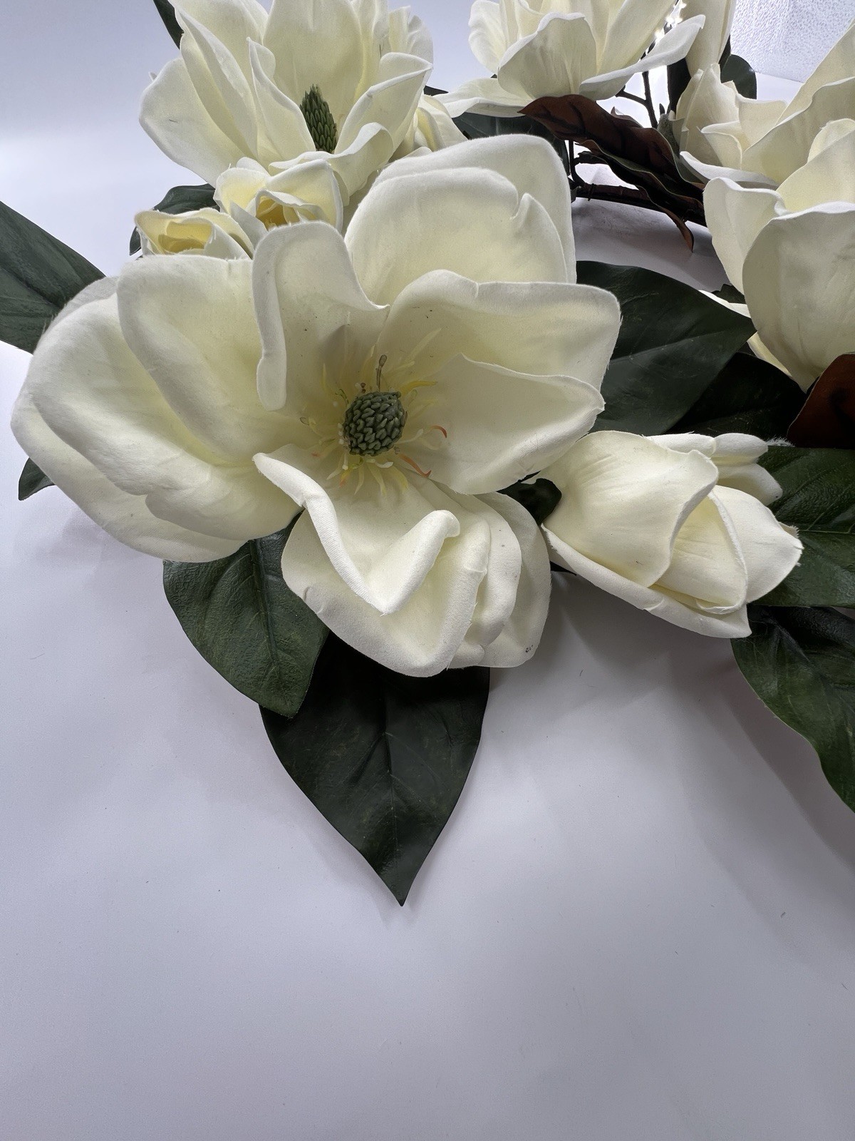 2 Magnolia Flower Wreaths 15” Artificial Hang On Door Decor Spring All Year