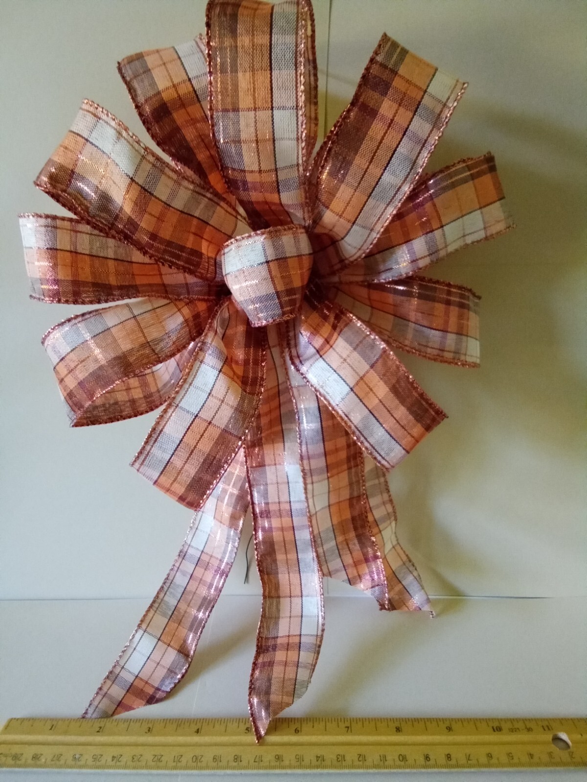 Fall Bow approx. 10 in wide decoration mailbox wreath lamp post handmade plaid