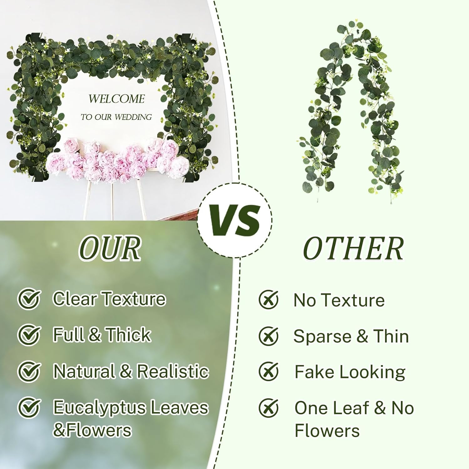 Eucalyptus Garland, 6FT Green Flower Garland Decor, Artificial Faux Eucalyptus L