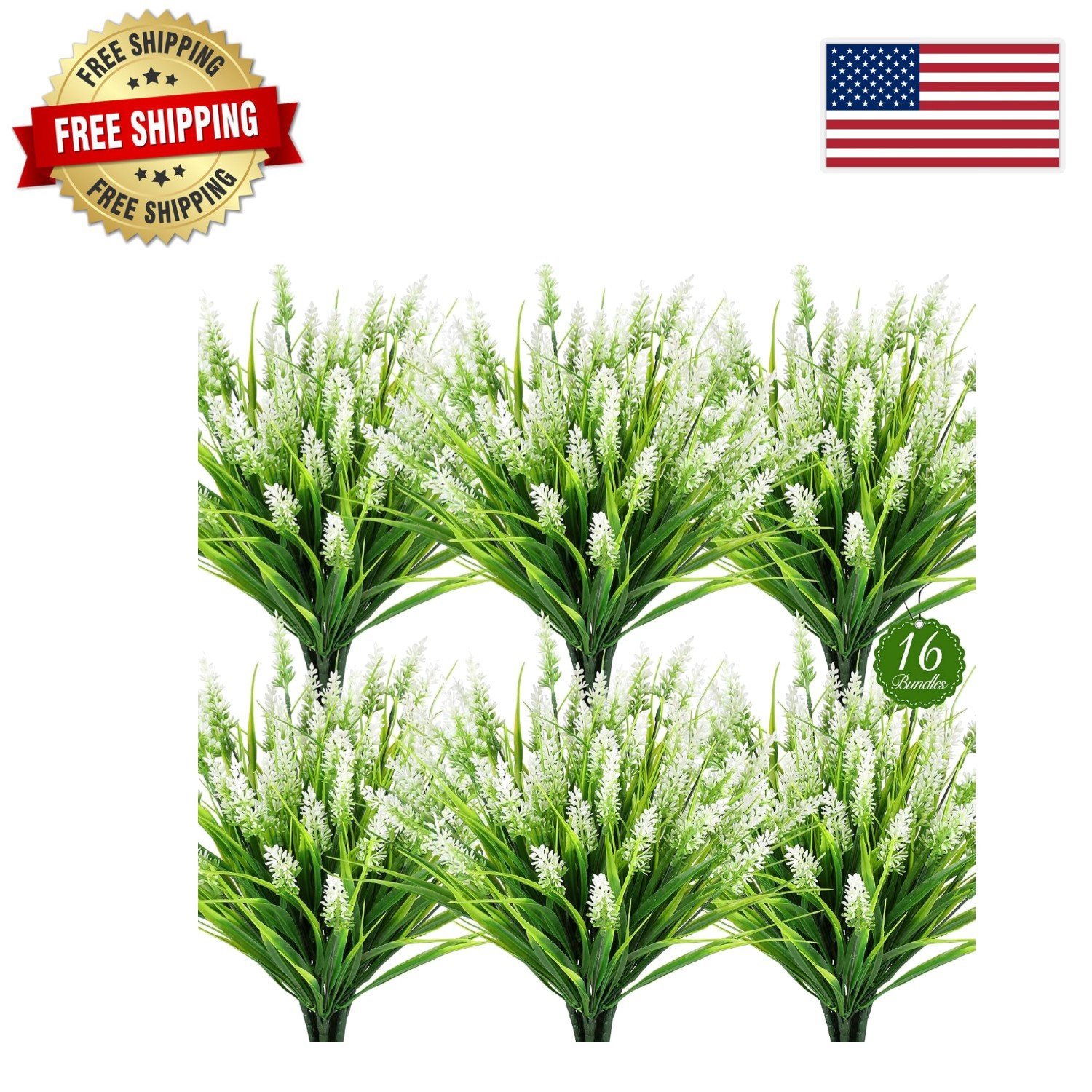 16 Bundles UV Resistant Artificial Lavender & Monkey Grass – Realistic Greenery
