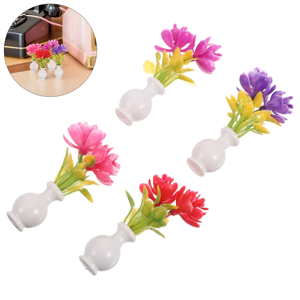 4 Pcs Dollhouse Simulated Flowers Fairy Gardens Accessory Mini Bud Vase
