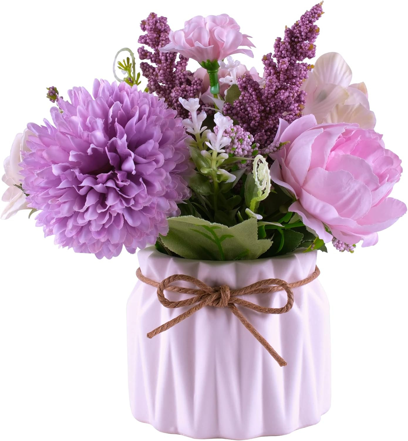 Artificial Potted Flowers, Small Ceramic Vase Fake Flower Plants Desktop Decorat