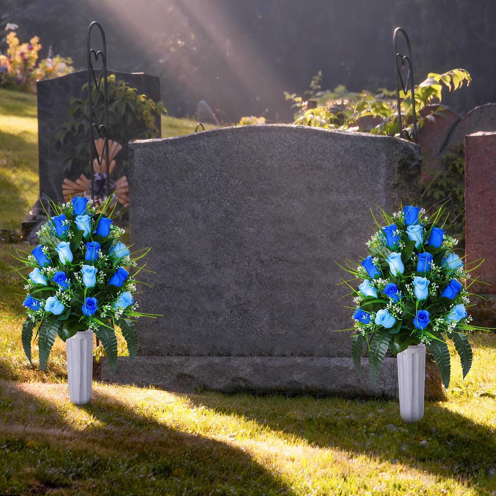 2 Sets Artificial Cemetery Flowers, Grave Decorations Roses, Memorial Flowers…