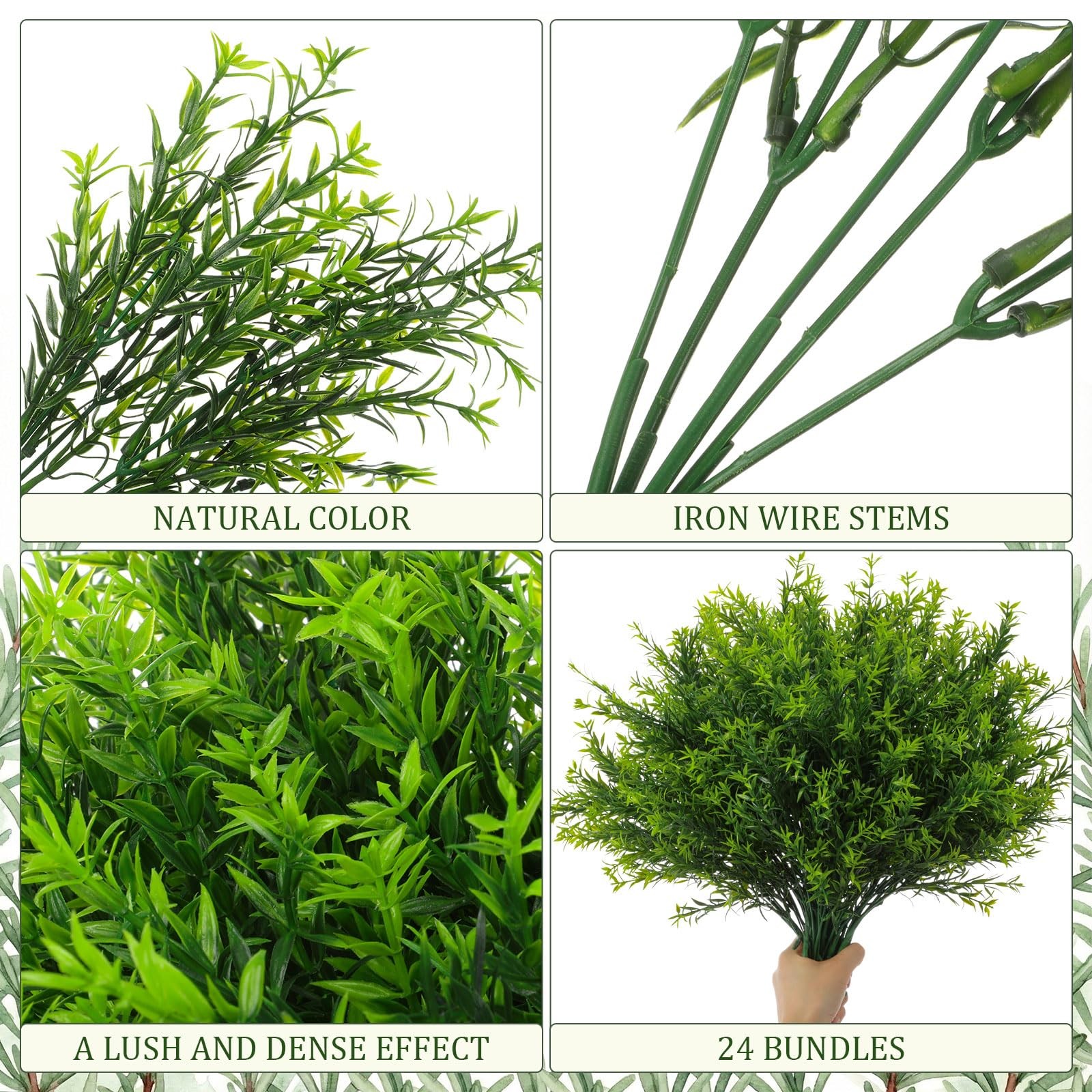 24 Bundles Artificial Rosemary Plants, UV Resistant No Fade Faux Green Grass …