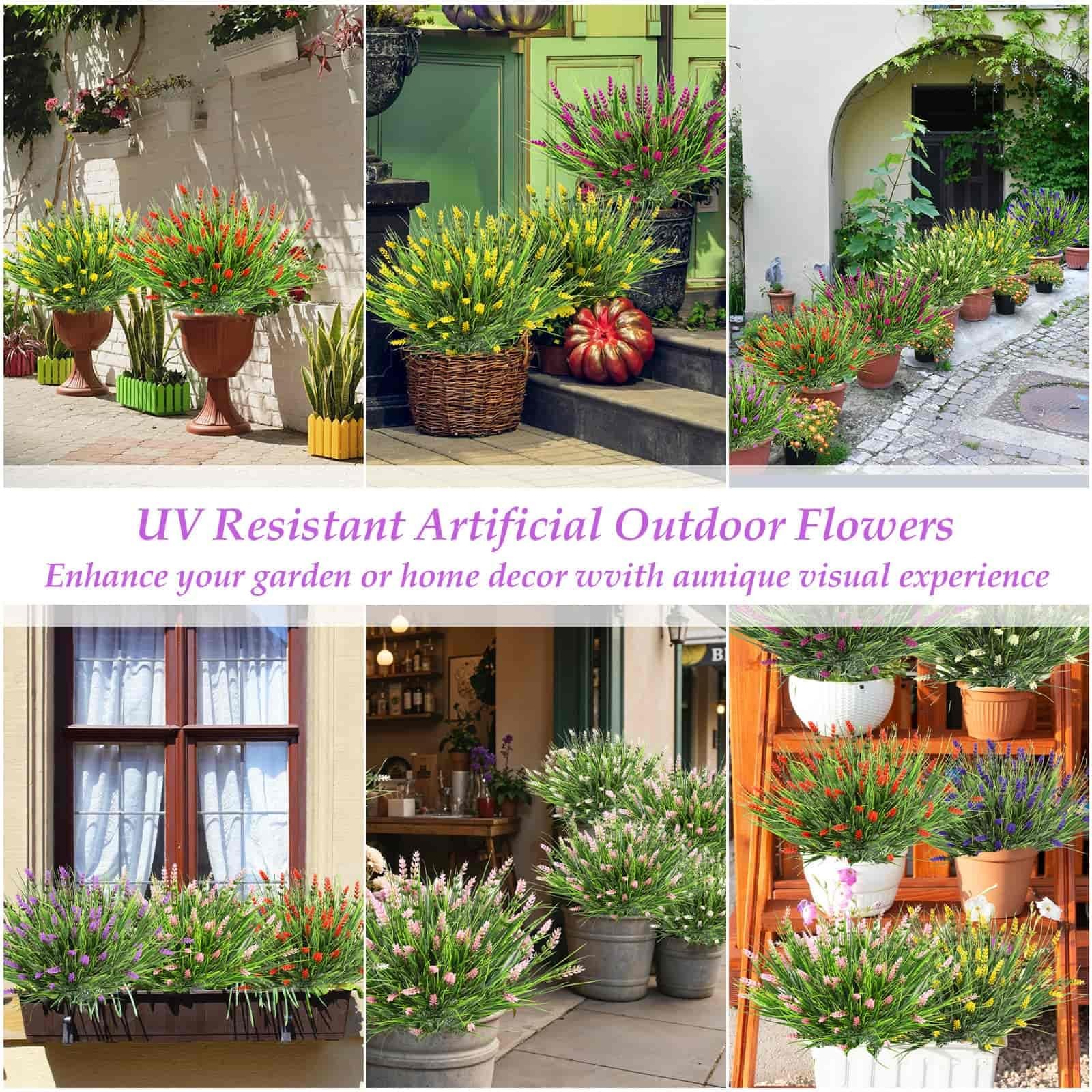 32 Bundles Artificial Monkey Grass Plants & Flowers for Outdoors