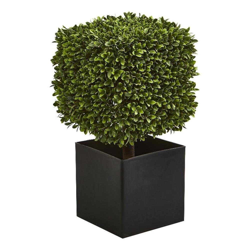 Nearly Natural 27″ Boxwood Artificial Plant in Black Planter (Indoor/Outdoor)