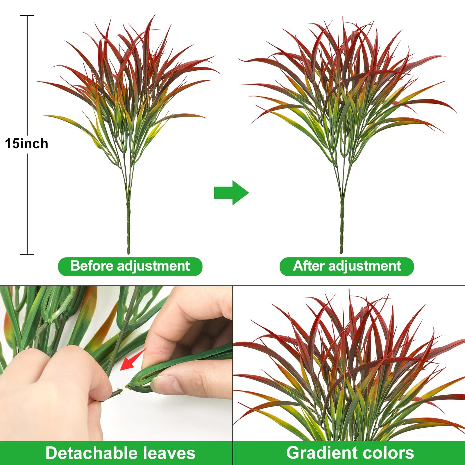 16 Bundles Artificial Plants Outdoor Fake Grass Greenery Stems UV Resistant F…