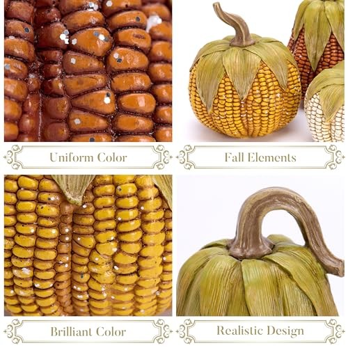 Fall Decorations for Home Pumpkins Decor, Set of 3 Resin Artificial Corn Large