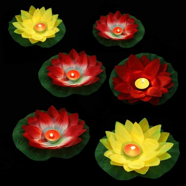 Floating Lotus Lantern Outdoor Wishing Water Lily with Tea Light Candle 5 Pcs.