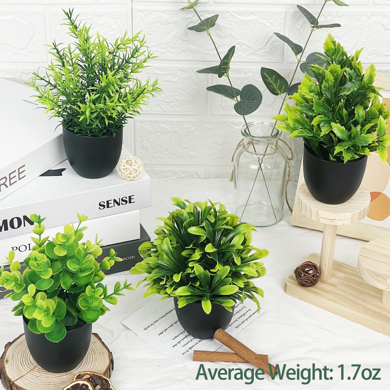4 Packs Fake Plants Small Potted Plants, 7″ Mini Artificial Faux Plants, Euca…