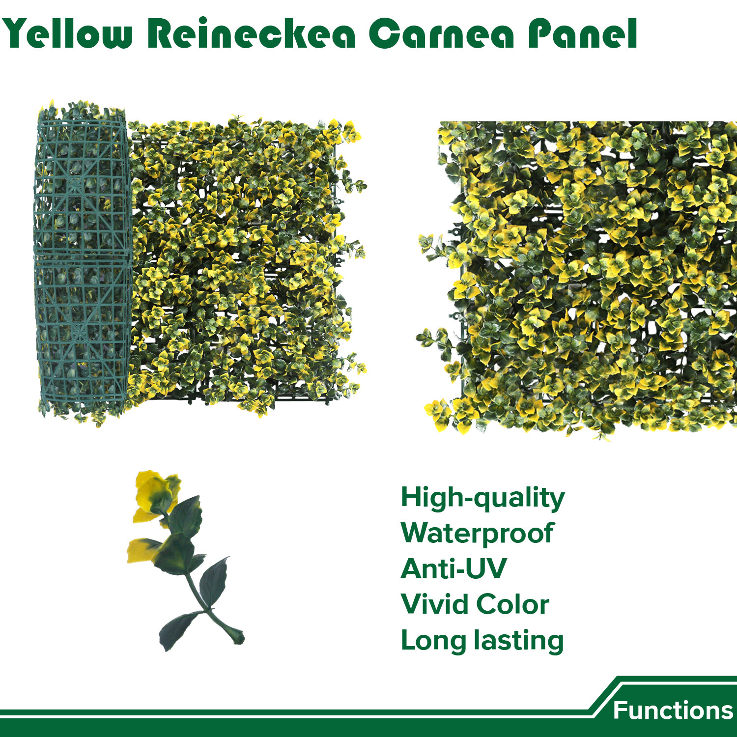 20″ Artificial Faux Yellow Reineckea Carnea Leaf Mats Wall Hedge Decor Panel DIY