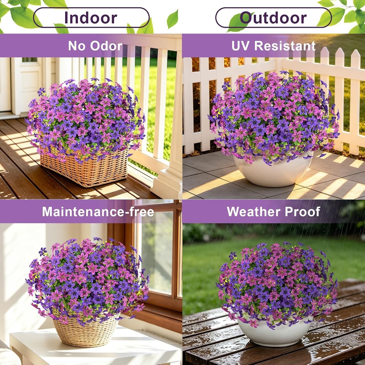 12 Bundles Artificial Mums Flowers 252 Heads UV Resistant Faux Daisy Purple