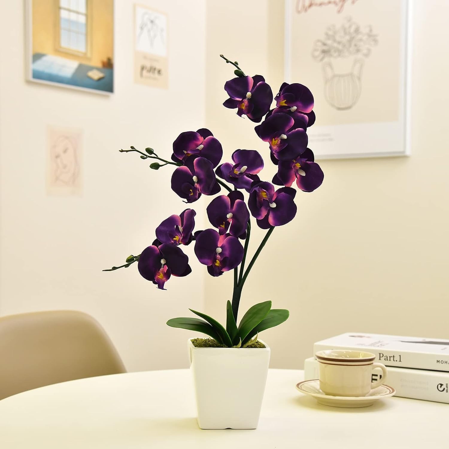 Lifelike 15″ Phalaenopsis Orchid with Square Ceramic Pot – Ideal for Home Decor