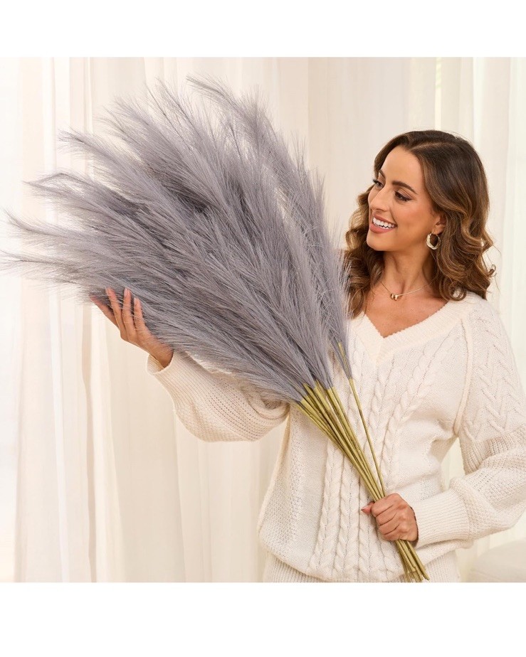 FOTEEWL 8 PCS Faux Pampas Grass Decor 43″ Tall Fake Pompas Floral Large grey