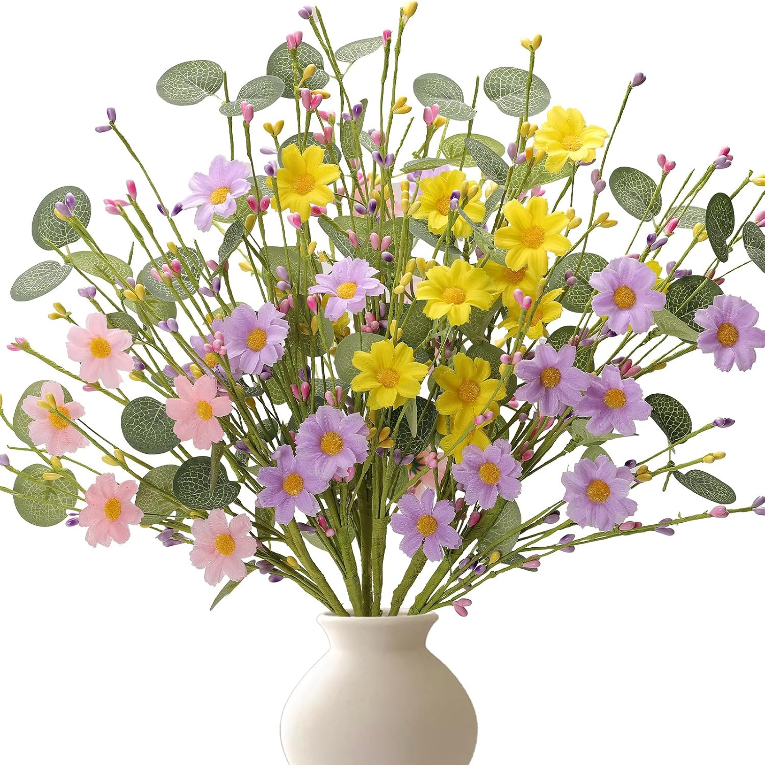 Artificial Spring Floral Picks, 6 Pack 17 Inch Spring Stems with Eucalyptus Leav